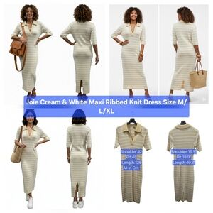 Joie Cream & White Maxi Ribbed Knit Dress Size M/L/XL